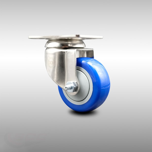 3 Inch 316SS Blue Polyurethane Wheel Swivel Top Plate Caster